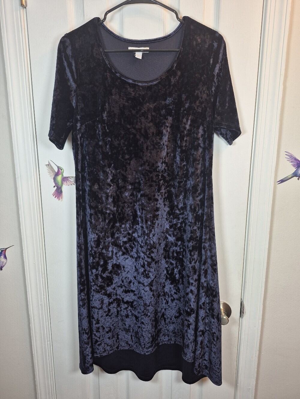 Blue Crushed Velvet Westport 1962 Midi Dress Size M Whimsigoth Dark Fairycore